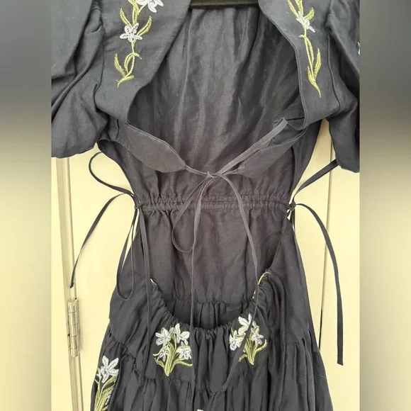 AGUA BY AGUA BENDITA Embroidered Samba Maxi Linen Dress in Navy - Picture 6 of 7